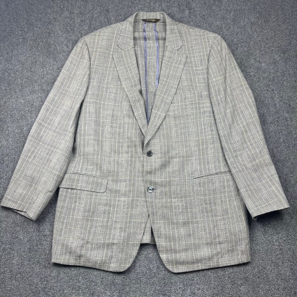 Paul Stuart Other - Paul Stuart Stuart Men 48L Silk Linen Wool Glen Plaid Blazer Sport Coat Grey